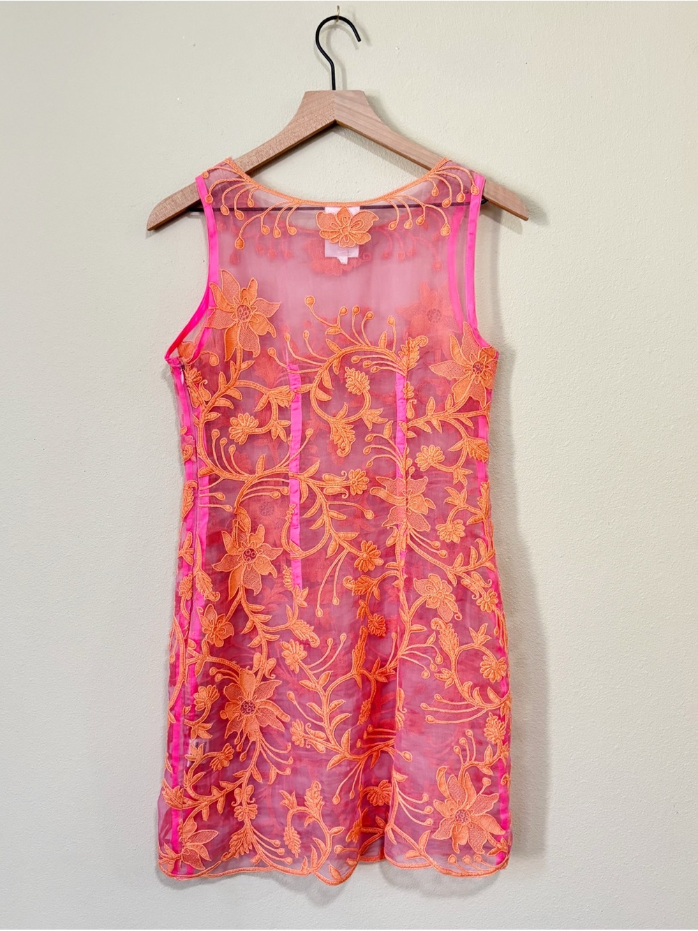 Yoana Baraschi Size 2 Pink Orange Silk Embroidered Sheer Mini Dress - Picture 4 of 8